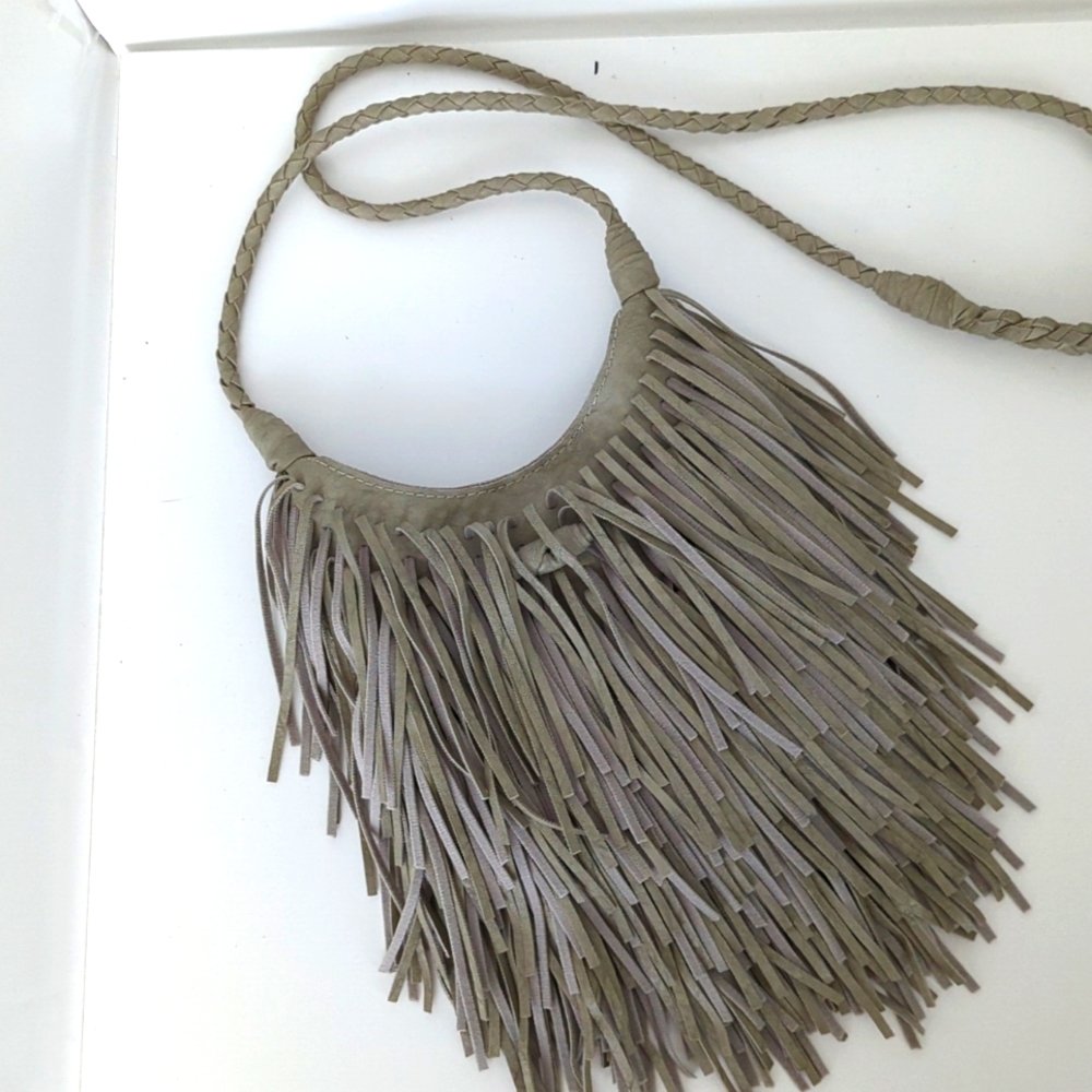 Leather Cross Body bag  with fringe and braided strap